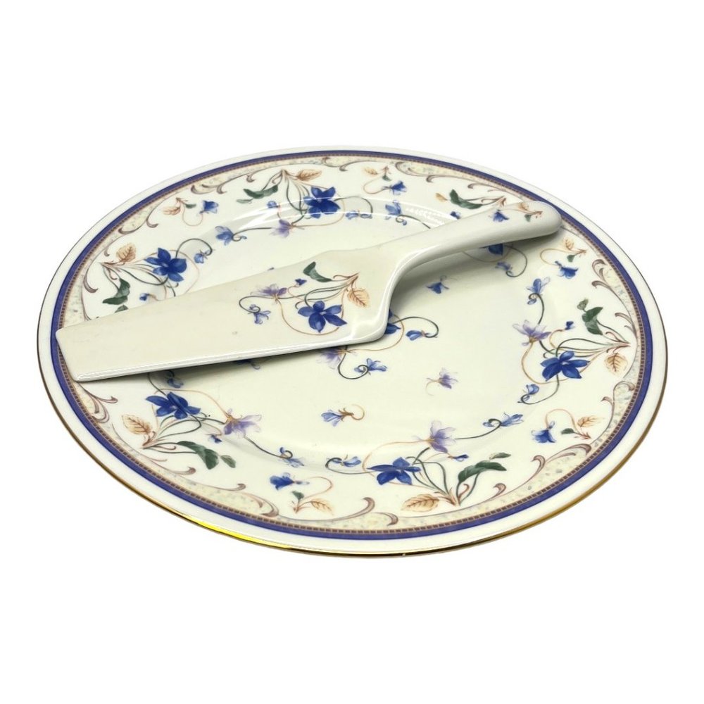 Andrea by Sadek Cake/Pie Plate & Server Violet Floral Design Vintage